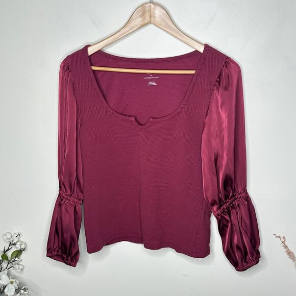 ANTHROPOLOGIE x MAEVE Satin Sleeve Blouse Raspberry Pink Purple Sz M {3G2} - Picture 5 of 8